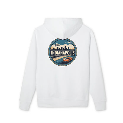 Indianapolis Racing Hoodie — Retro City Skyline & Racecar Design