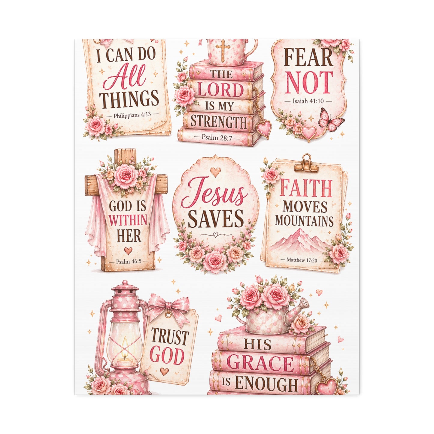 Christian Wall Art Canvas - 'Jesus Saves' Floral Faith Collage