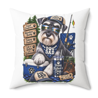 Dog Dad Fishing Schnauzer Pillow - Outdoor Camper Pet Lover Accent Pillow