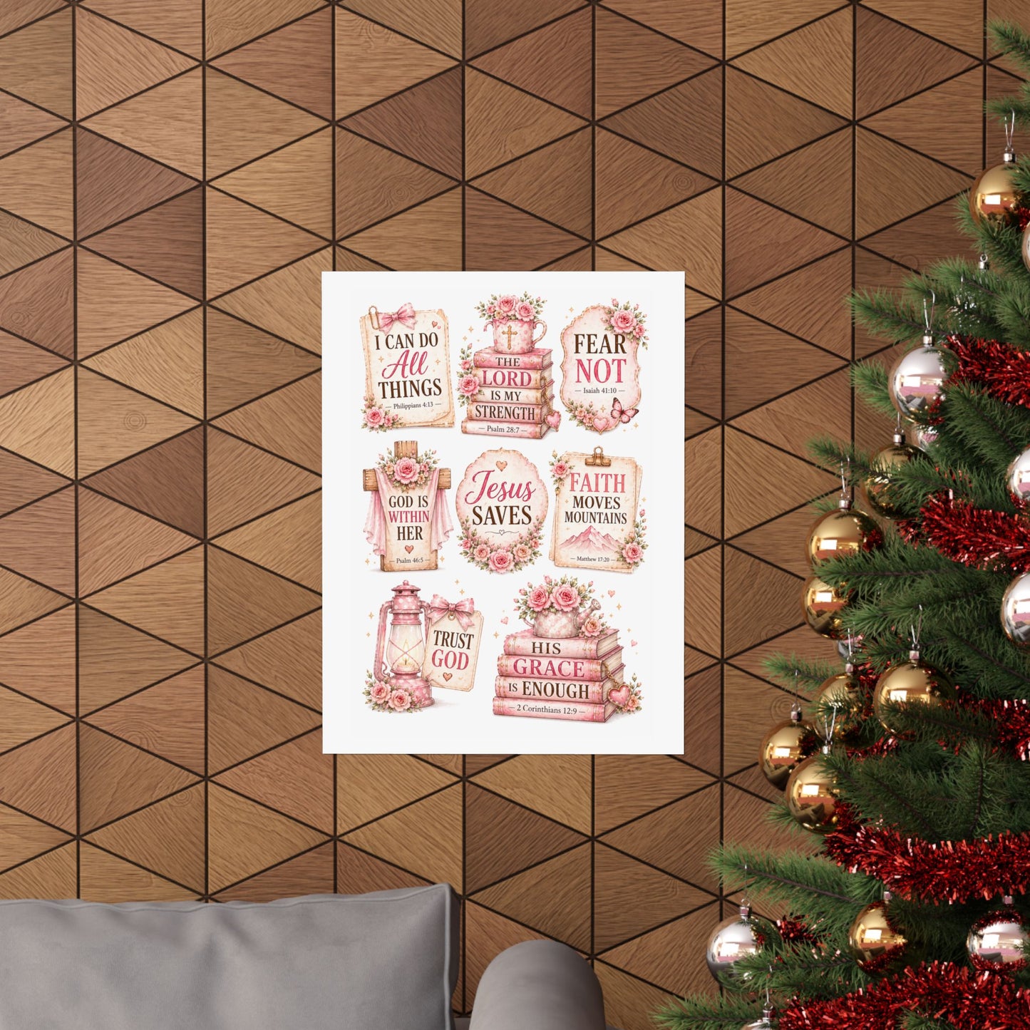Christian Scripture Matte Poster - Floral 'Jesus Saves' & Encouraging Verses (Vertical)