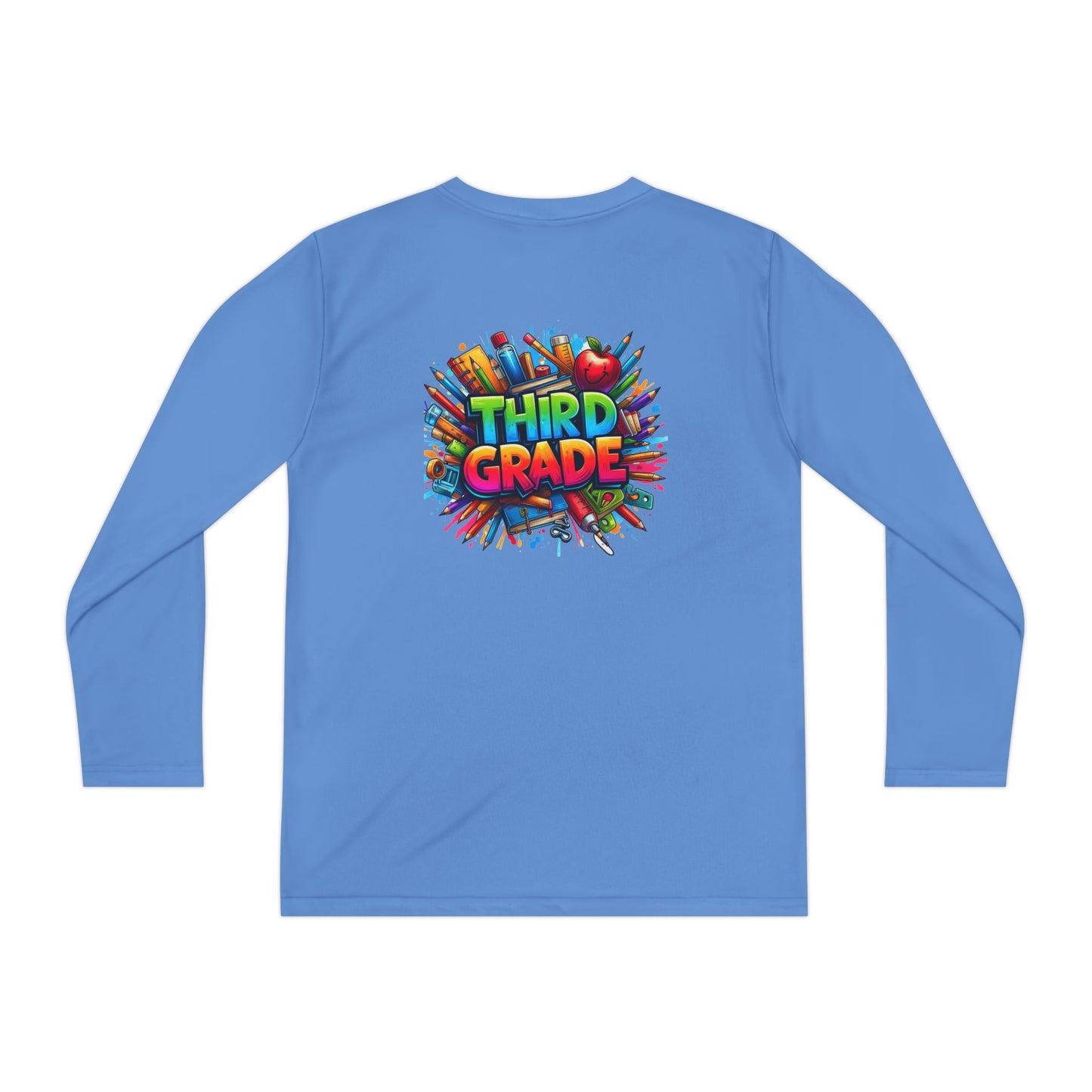 Third Grade Youth Long Sleeve Tee — Colorful School Supplies Design
