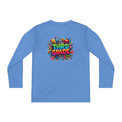 Third Grade Youth Long Sleeve Tee — Colorful School Supplies Design