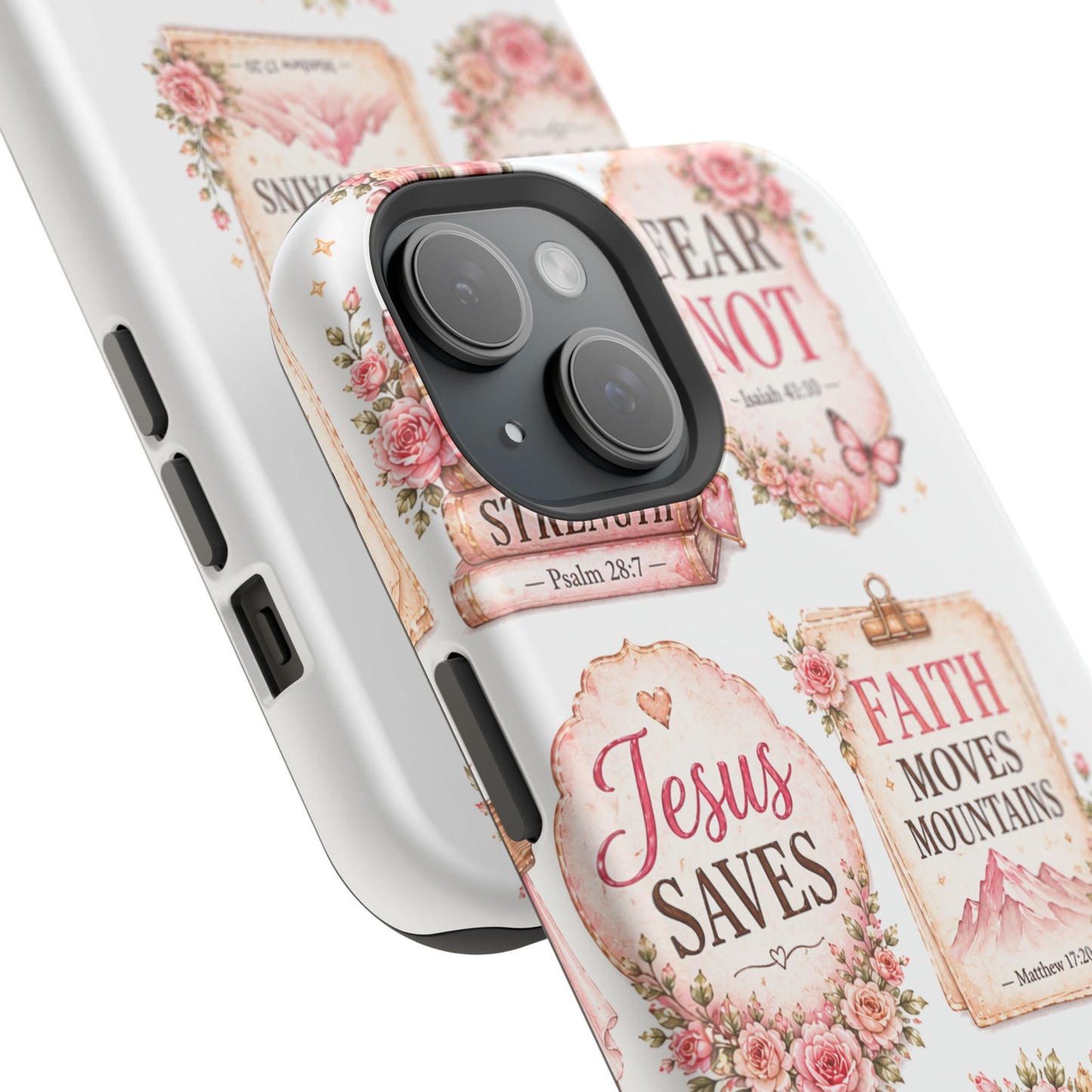 Christian Phone Case - "Fear Not, Faith Moves Mountains, Jesus Saves" Floral Magnetic Impact-Resistant Case