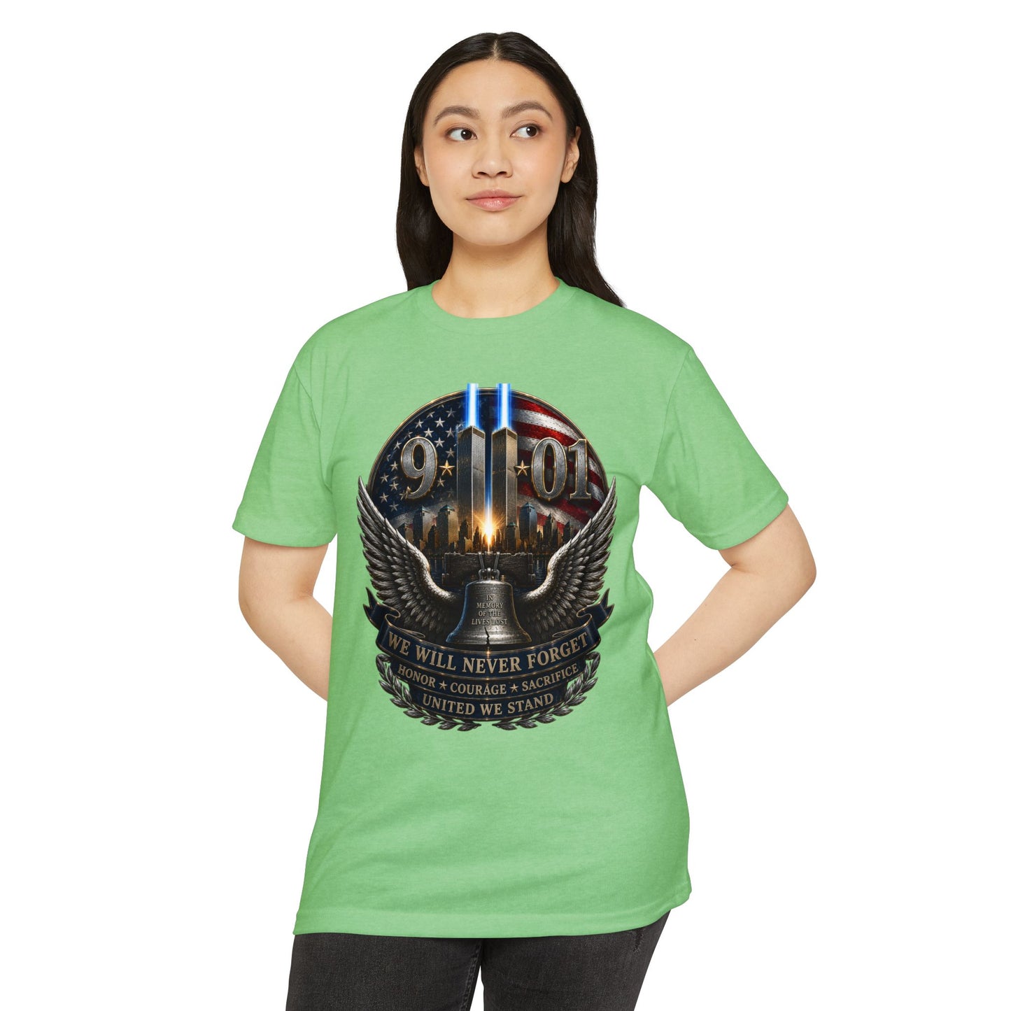 9/11 Never Forget Memorial T-Shirt — Twin Towers Tribute Tee