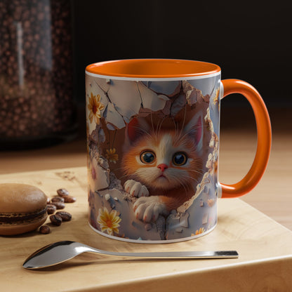 Cute Kitten Floral Coffee Mug – Peekaboo Cat Accent Mug (11/15oz)