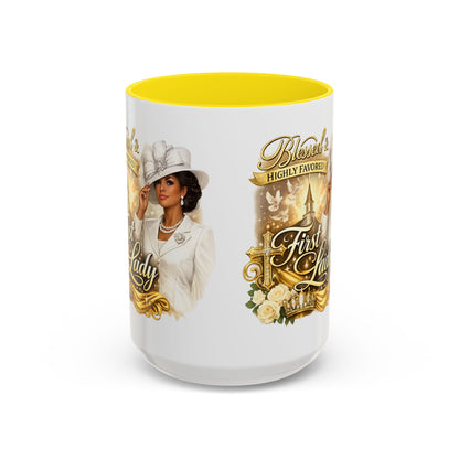 First Lady Inspirational Coffee Mug — "Blessed & Highly Favored" Accent Ceramic Mug