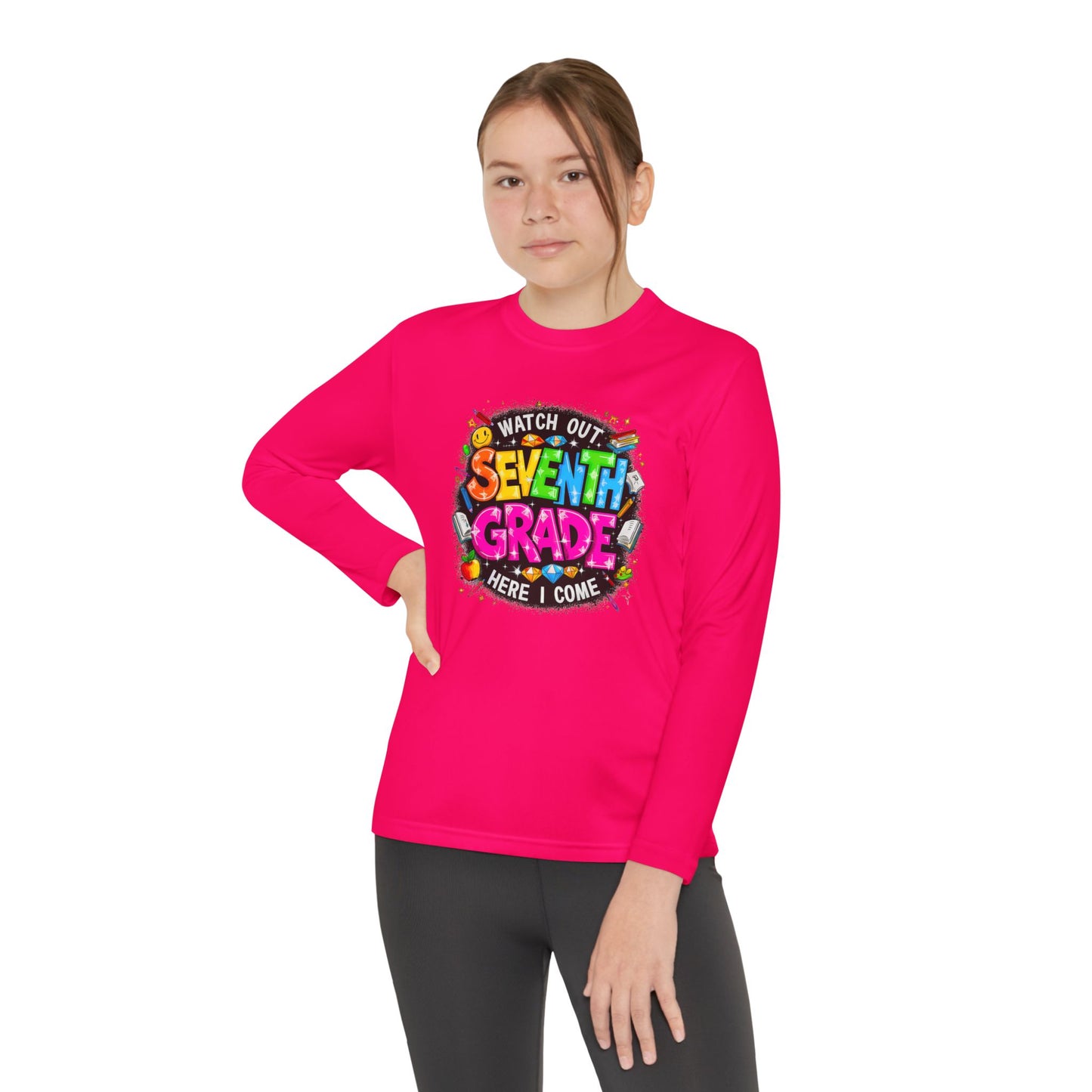 Seventh Grade Kids Long Sleeve Tee — "Watch Out… Here I Come" Back-to-School Shirt