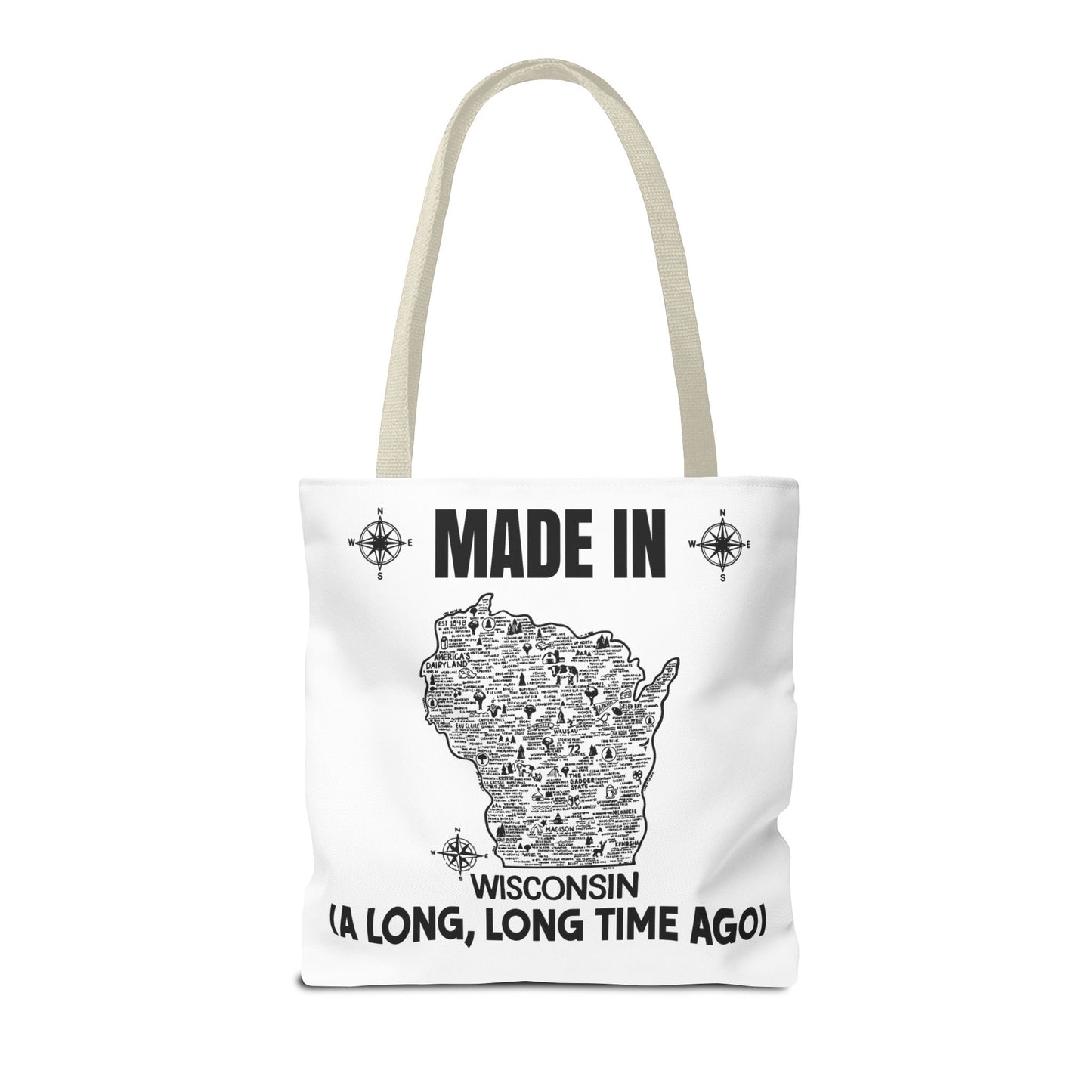 Made in Wisconsin Tote Bag — Vintage Map State Pride Tote ("A Long, Long Time Ago")