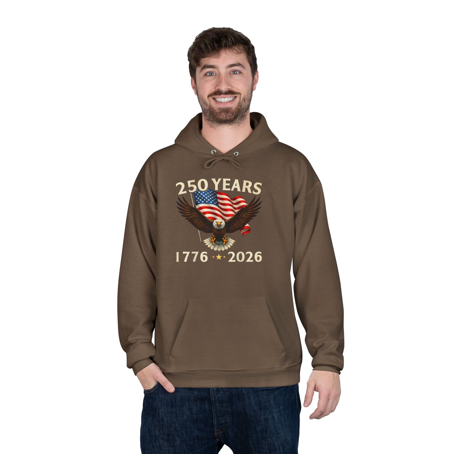 250 Years 1776–2026 Eagle Hoodie — American Flag Bicentennial Celebration Pullover