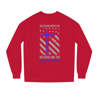 Blessed Are The Peacemakers Crewneck Sweatshirt — One Nation Under God Christian Flag Design