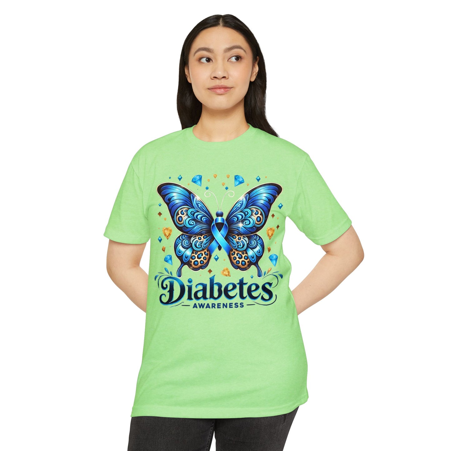 Diabetes Awareness Butterfly T-Shirt — Blue Ribbon Support Tee