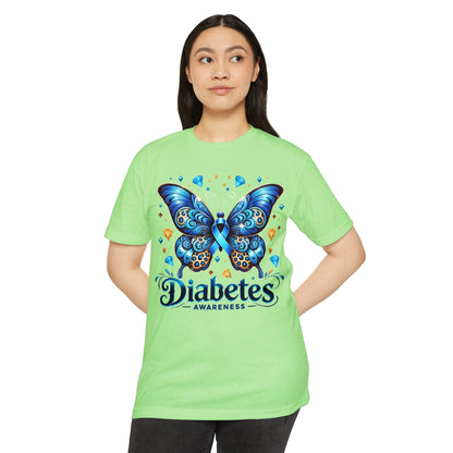 Diabetes Awareness Butterfly T-Shirt — Blue Ribbon Support Tee