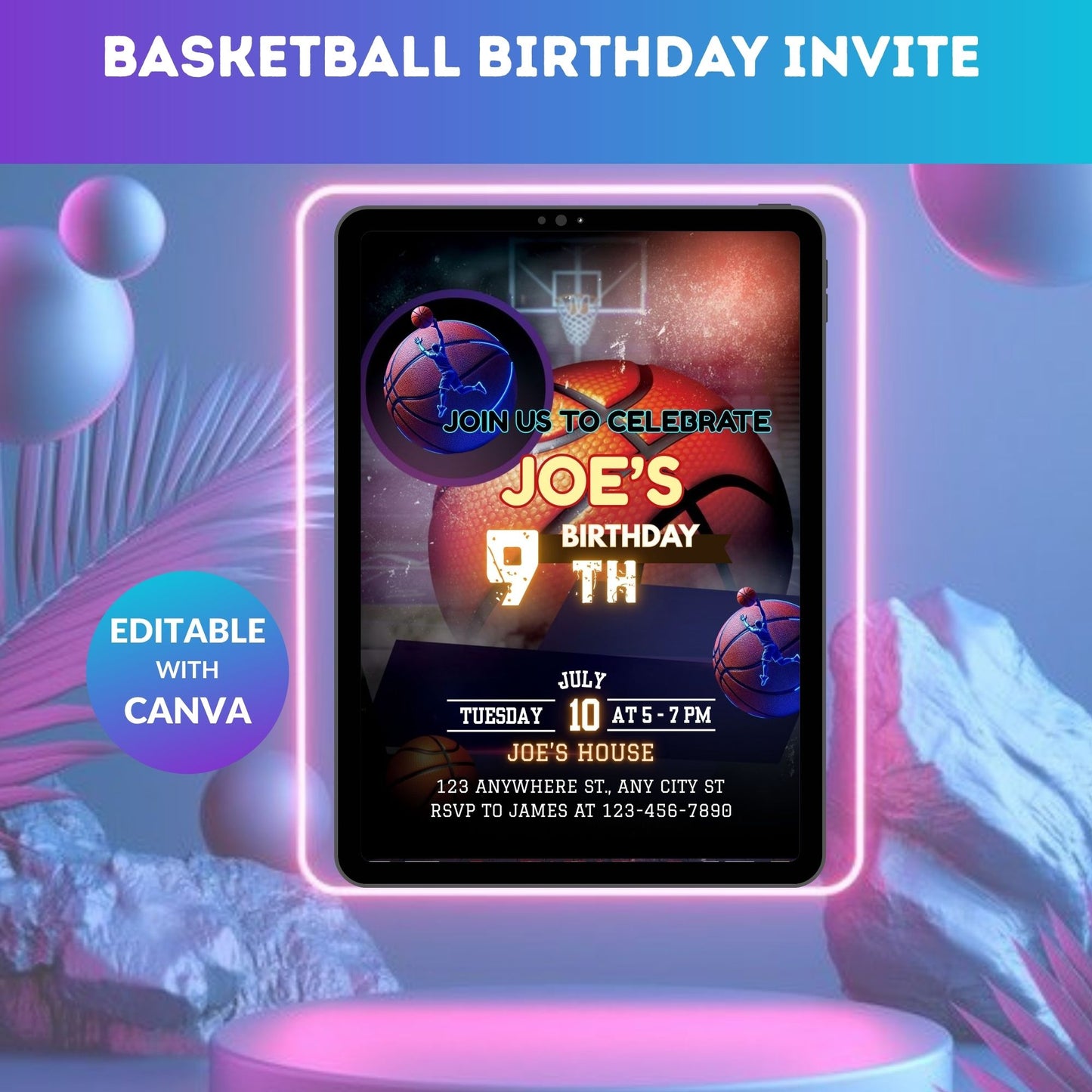 Basketball Birthday Invitation | Editable Digital Sports Party Invite Template Product Description