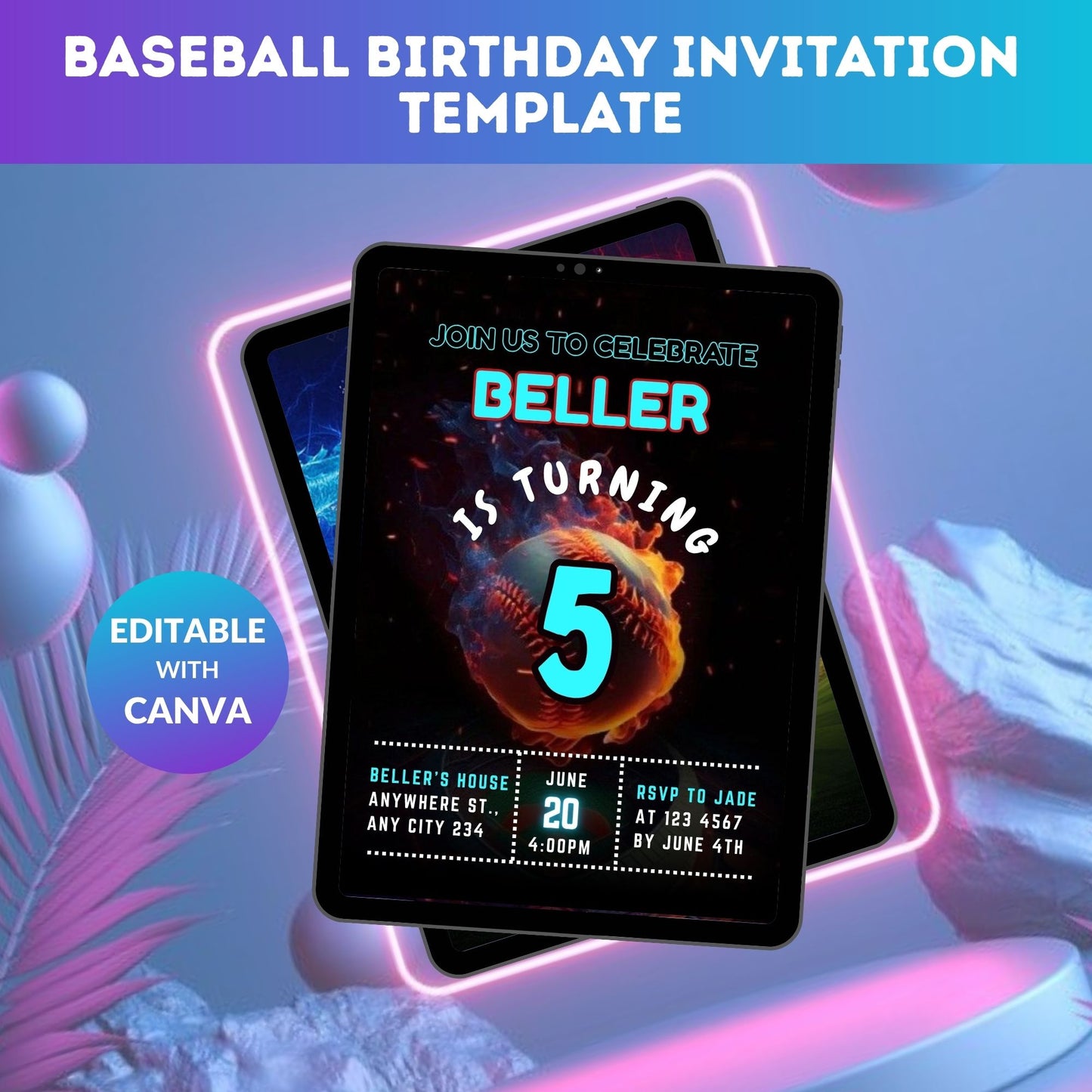 Baseball Birthday Invitation Template | Editable Sports Party Digital Invite