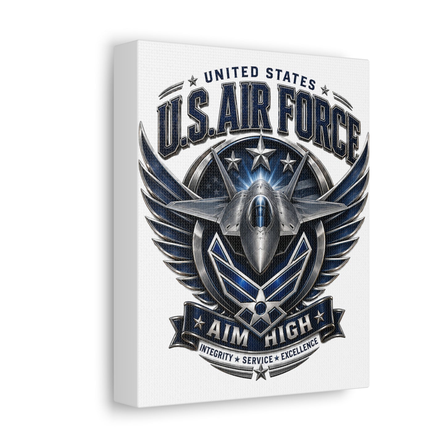U.S. Air Force 'Aim High' Canvas – Military Jet Emblem Wall Art