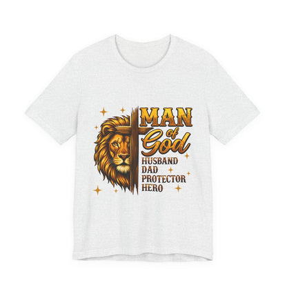 Man of God Lion T-Shirt – Husband, Dad, Protector Christian Tee