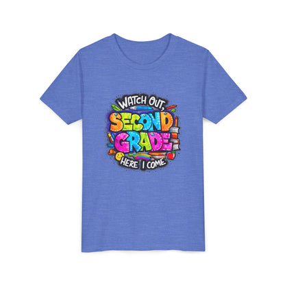 Second Grade Kids Tee - "Watch Out Second Grade Here I Come" Colorful Back-to-School Shirt