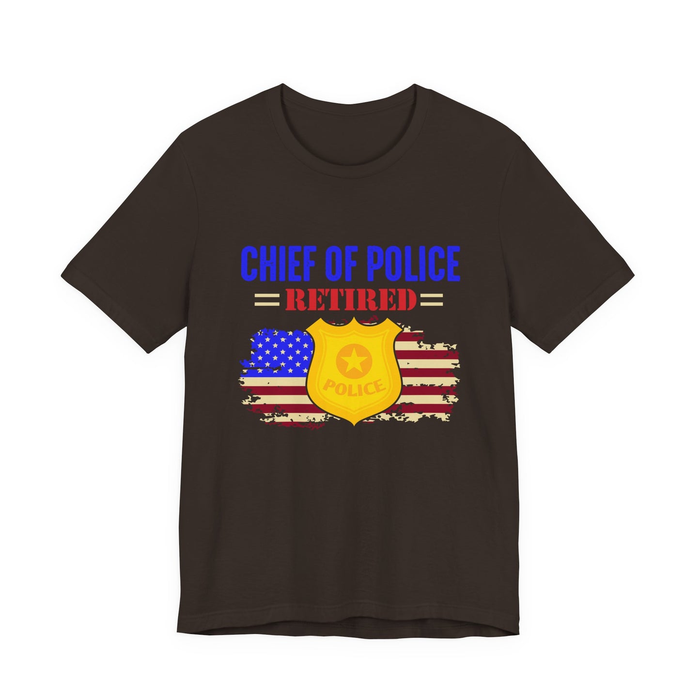 Retired Chief of Police T-Shirt — American Flag Badge Retirement Tee