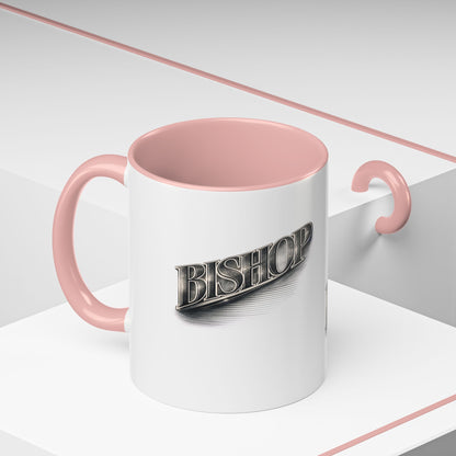 Vintage 'Bishop' Accent Coffee Mug — Retro Metallic Text Ceramic Mug (11/15oz)