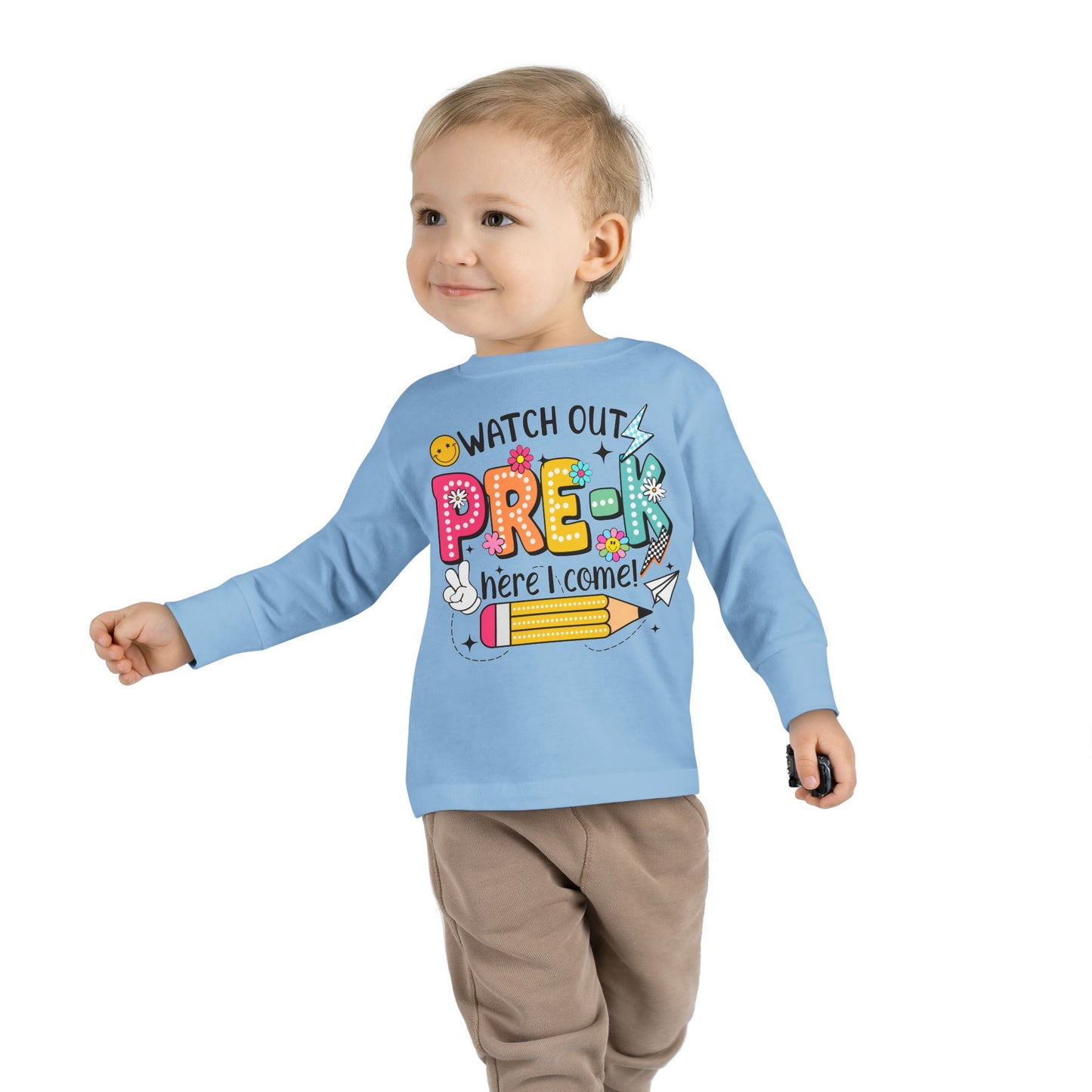 Pre-K Toddler Long Sleeve Tee - "Watch Out Pre-K Here I Come" Back-to-School Shirt