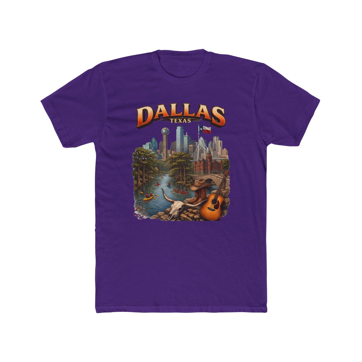 Dallas Skyline Graphic Tee — Retro Cityscape with Guitar