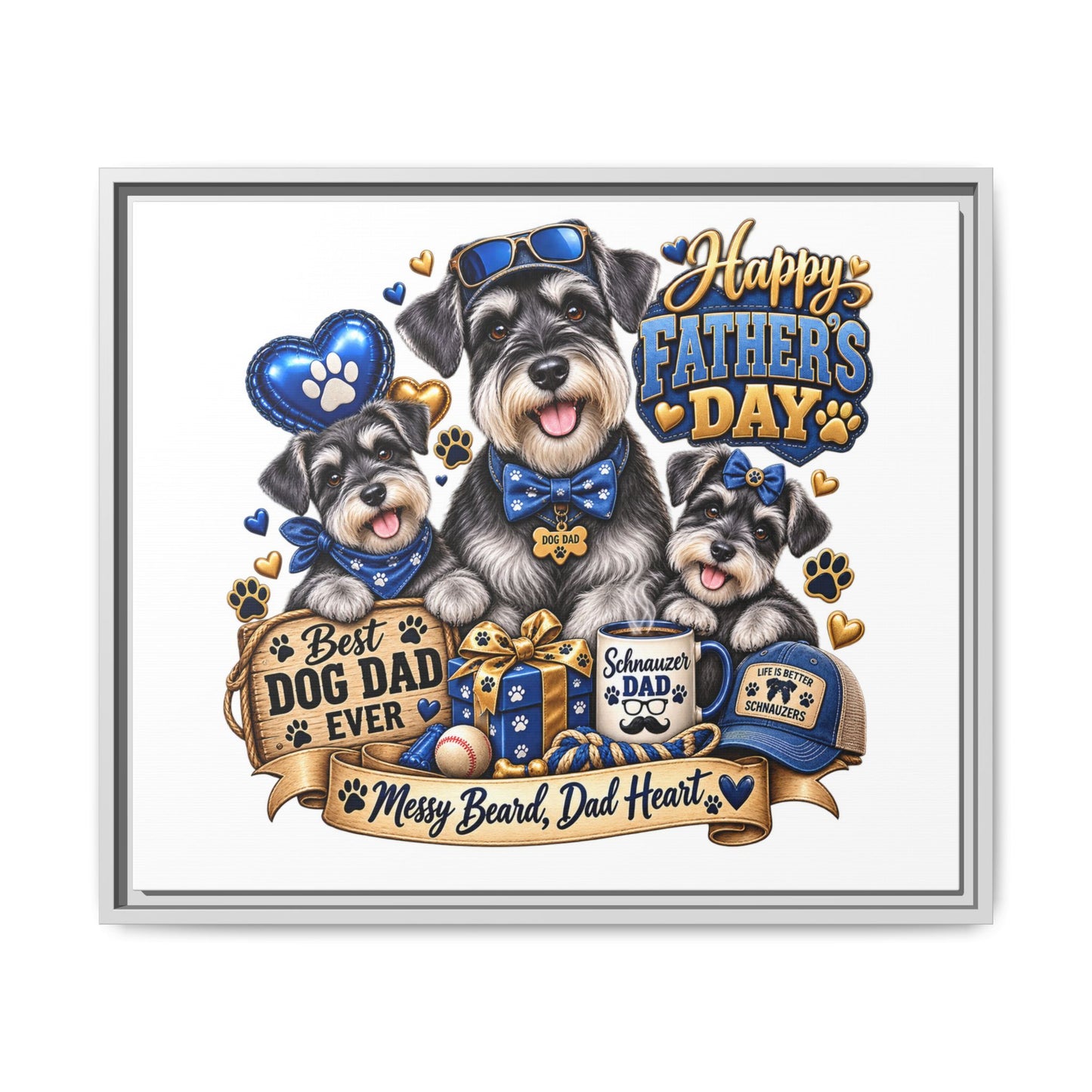 Happy Father's Day Schnauzer Canvas – Best Dog Dad Ever Framed Wall Art