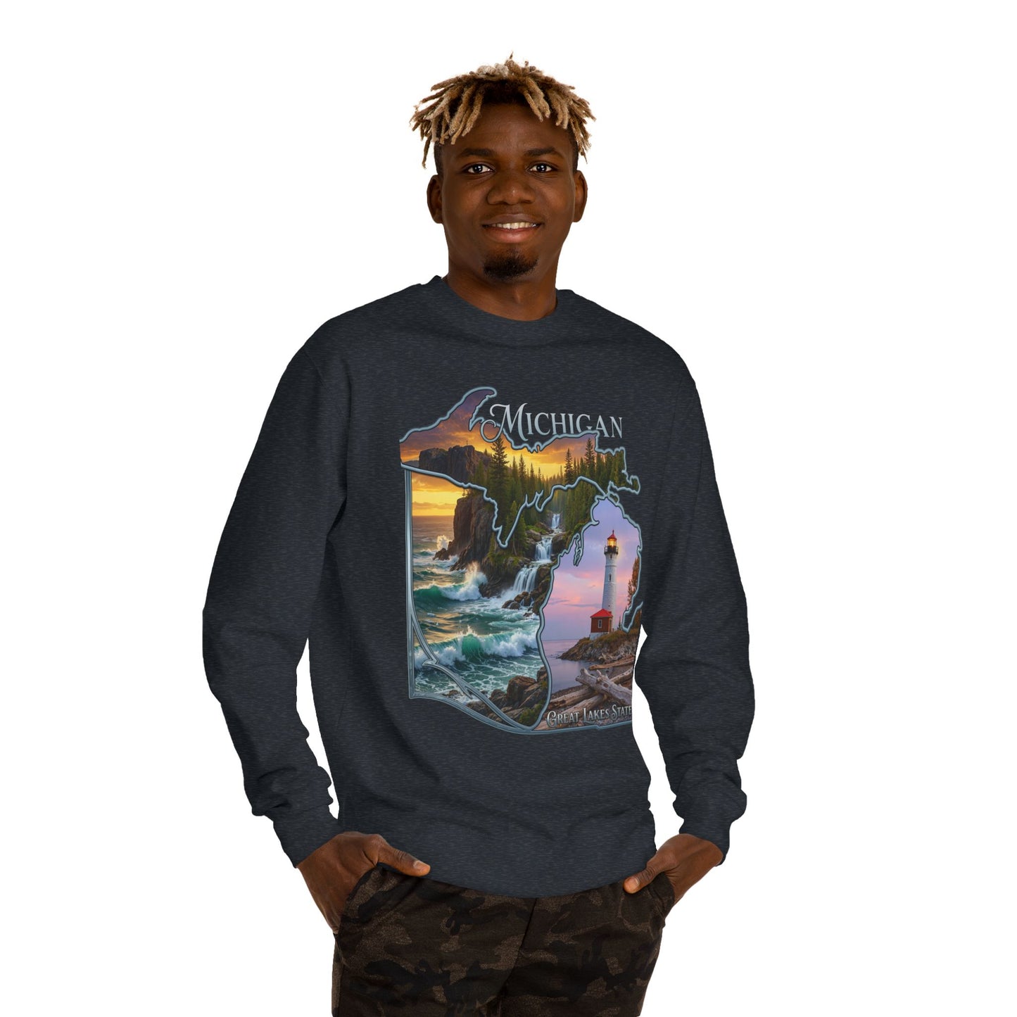 Michigan Lakes State Sweatshirt — Lighthouse & Great Lakes Scenic Pullover
