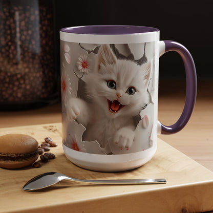 Cute Kitten Floral Accent Coffee Mug – Cat Lover Ceramic Mug (11/15oz)