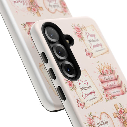 Christian Floral Phone Case — "Pray Without Ceasing" Faith Cross Design