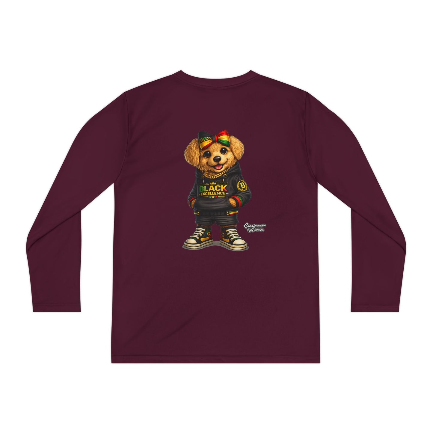 Youth Long Sleeve Tee — Trendy Bear Graphic "Black Excellence"