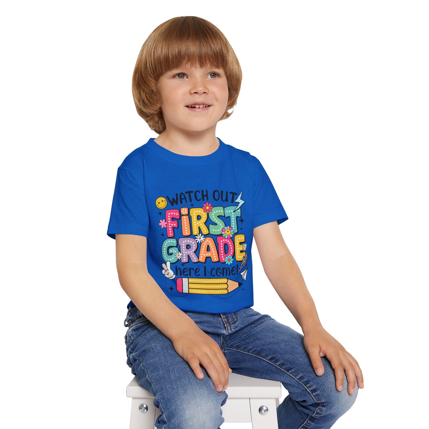First Grade Toddler T‑Shirt – "Watch Out First Grade Here I Come!" Back‑To‑School Tee
