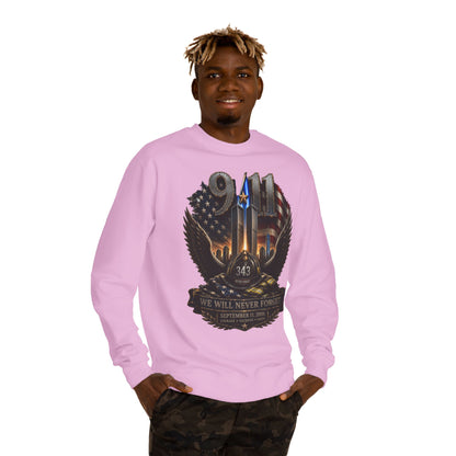 9/11 We Will Never Forget Crewneck Sweatshirt – Memorial Tribute