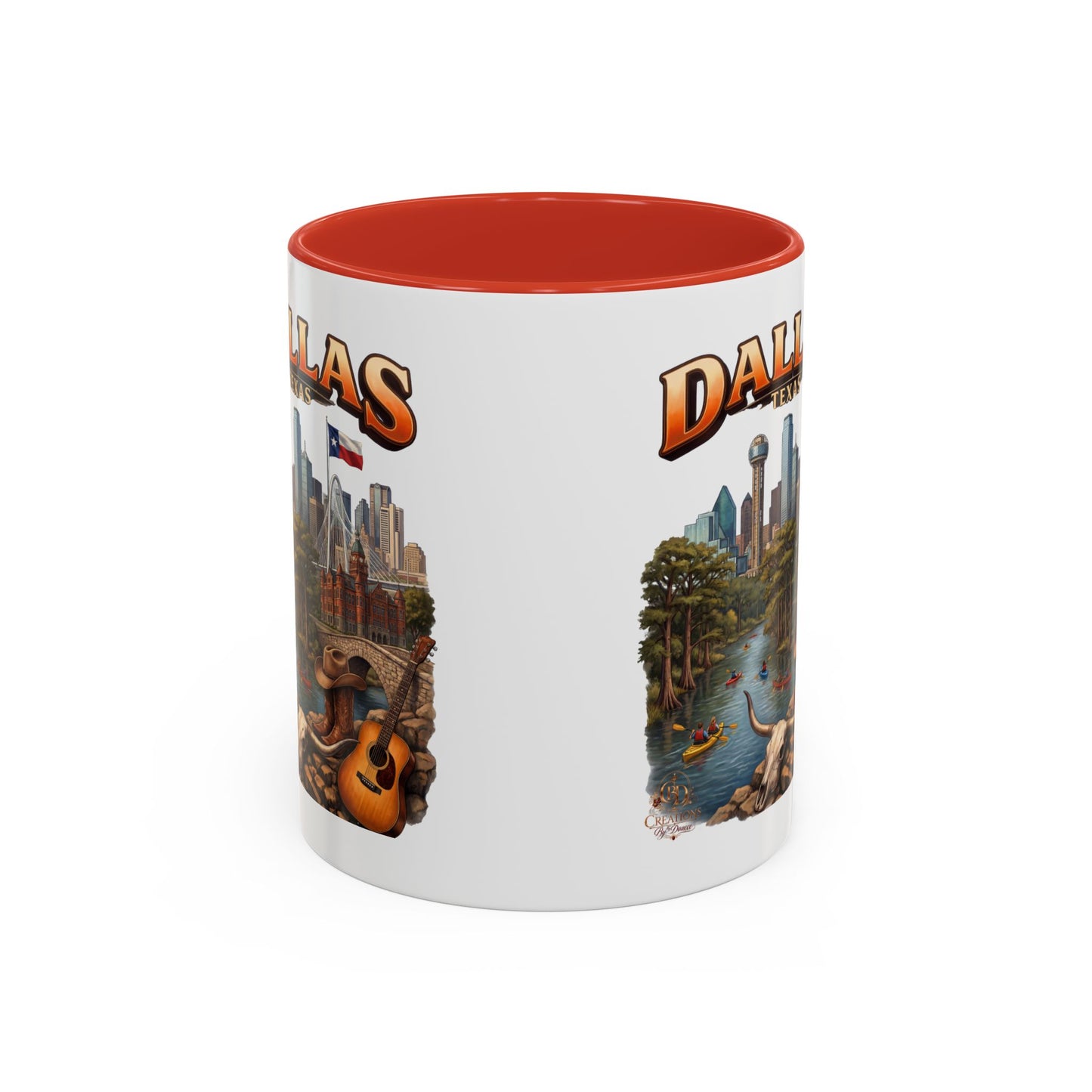 Dallas Skyline Accent Coffee Mug — Texas Souvenir Mug with Guitar & Cityscape