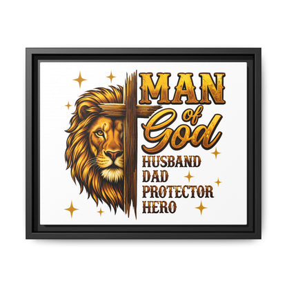 Man of God Framed Canvas Art — 'Man of God: Husband, Dad, Protector, Hero' Religious Wall Decor