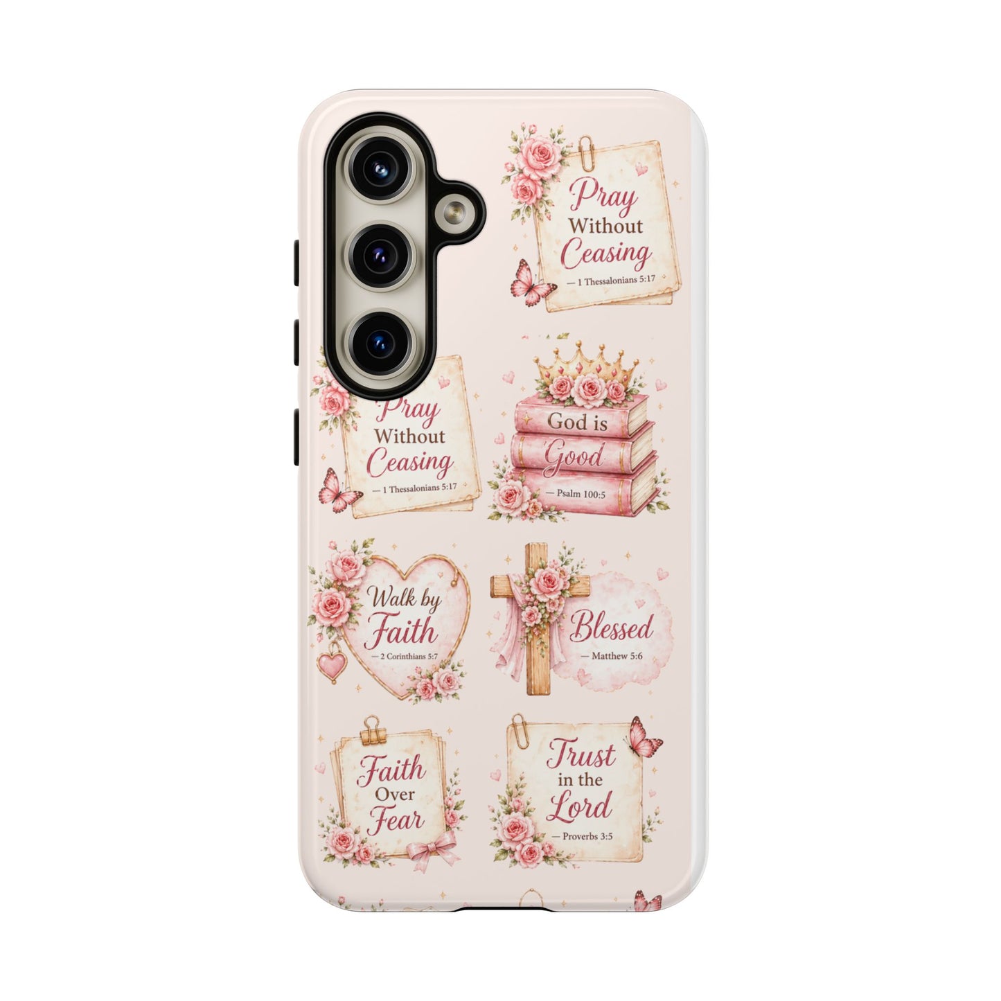 Christian Floral Phone Case — "Pray Without Ceasing" Faith Cross Design