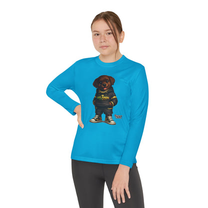 Youth Long Sleeve Tee — Cute Rottweiler Pup Graphic "Melanin" Hoodie Design