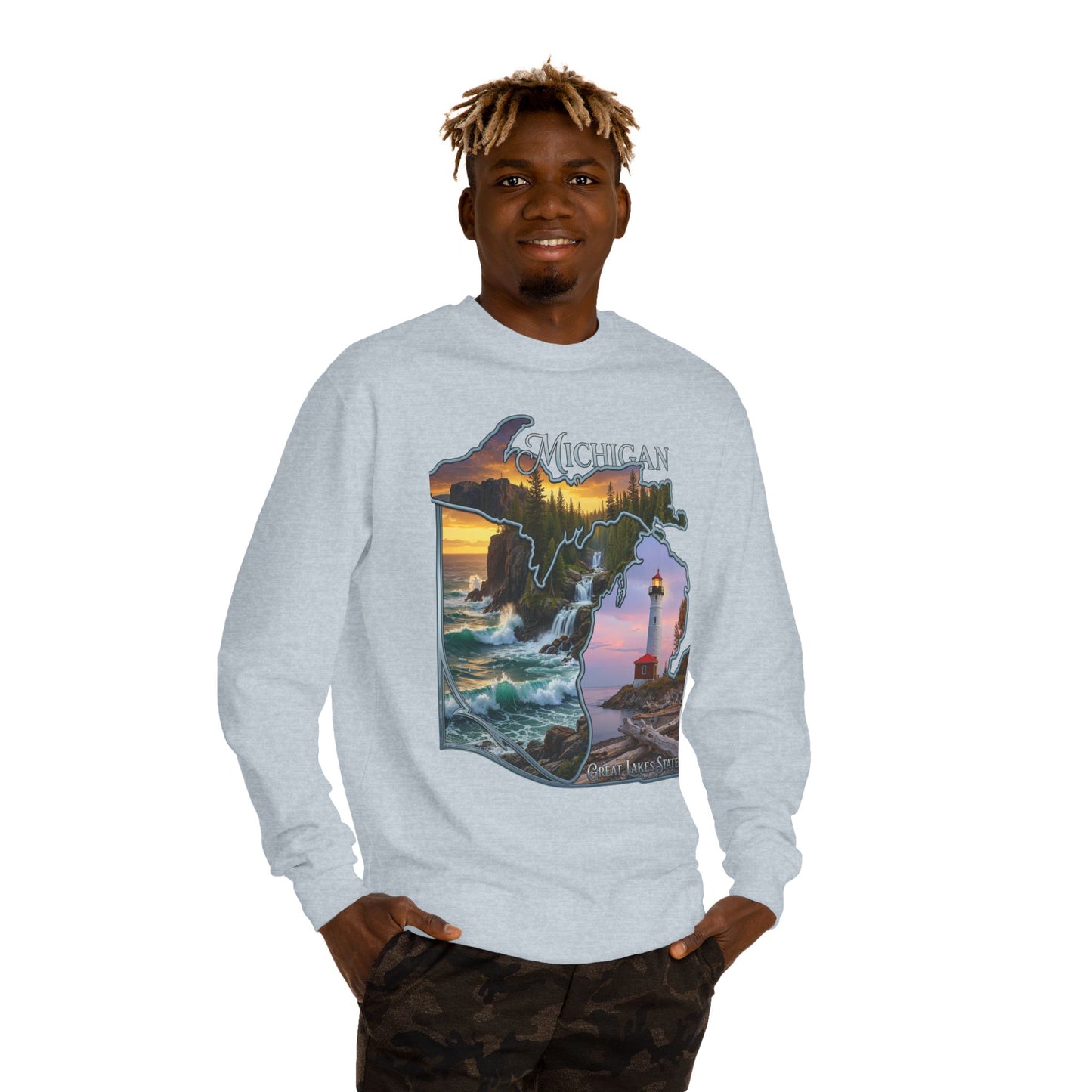 Michigan Lakes State Sweatshirt — Lighthouse & Great Lakes Scenic Pullover