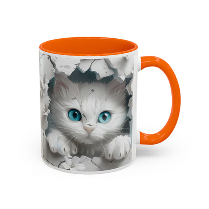 Cute Blue-Eyed Kitten Accent Coffee Mug – Floral Peekaboo Cat Design (11/15 oz)