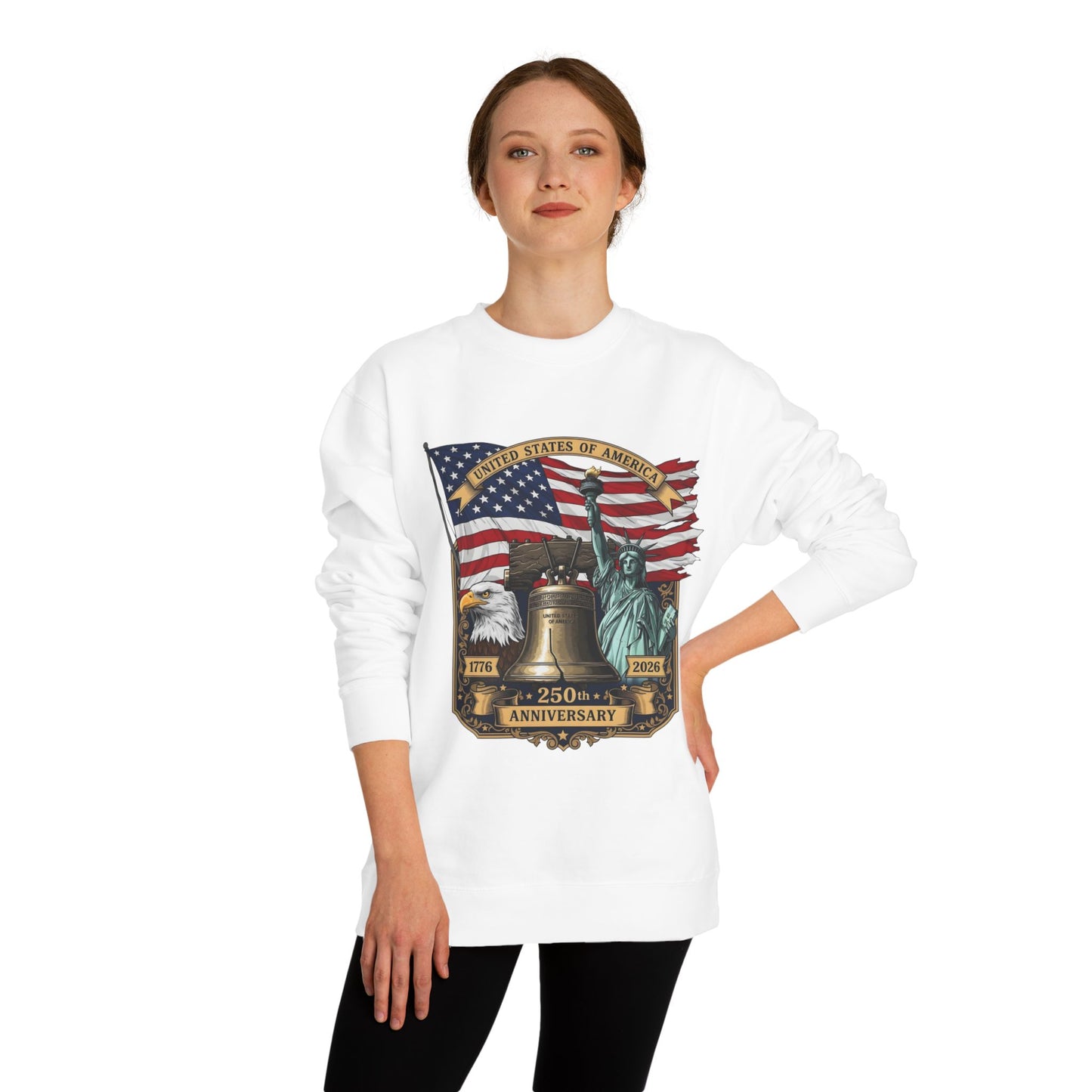 Liberty 250th Anniversary Sweatshirt — American Flag, Liberty Bell & Statue of Liberty Graphic
