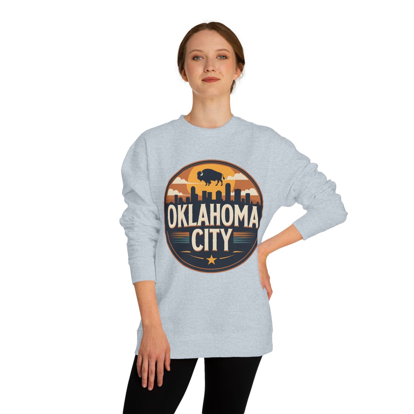 Oklahoma City Skyline Crewneck Sweatshirt — Retro Bison Graphic
