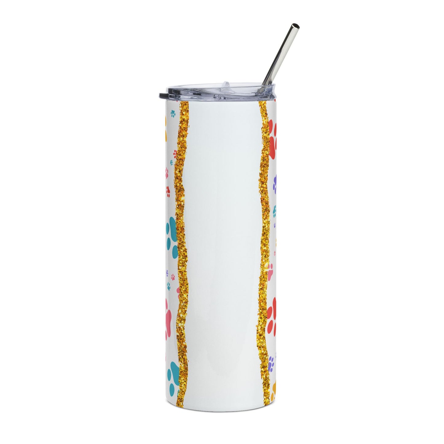 20oz Paw Print Stainless Steel Tumbler — Colorful Pet Paw Travel Cup
