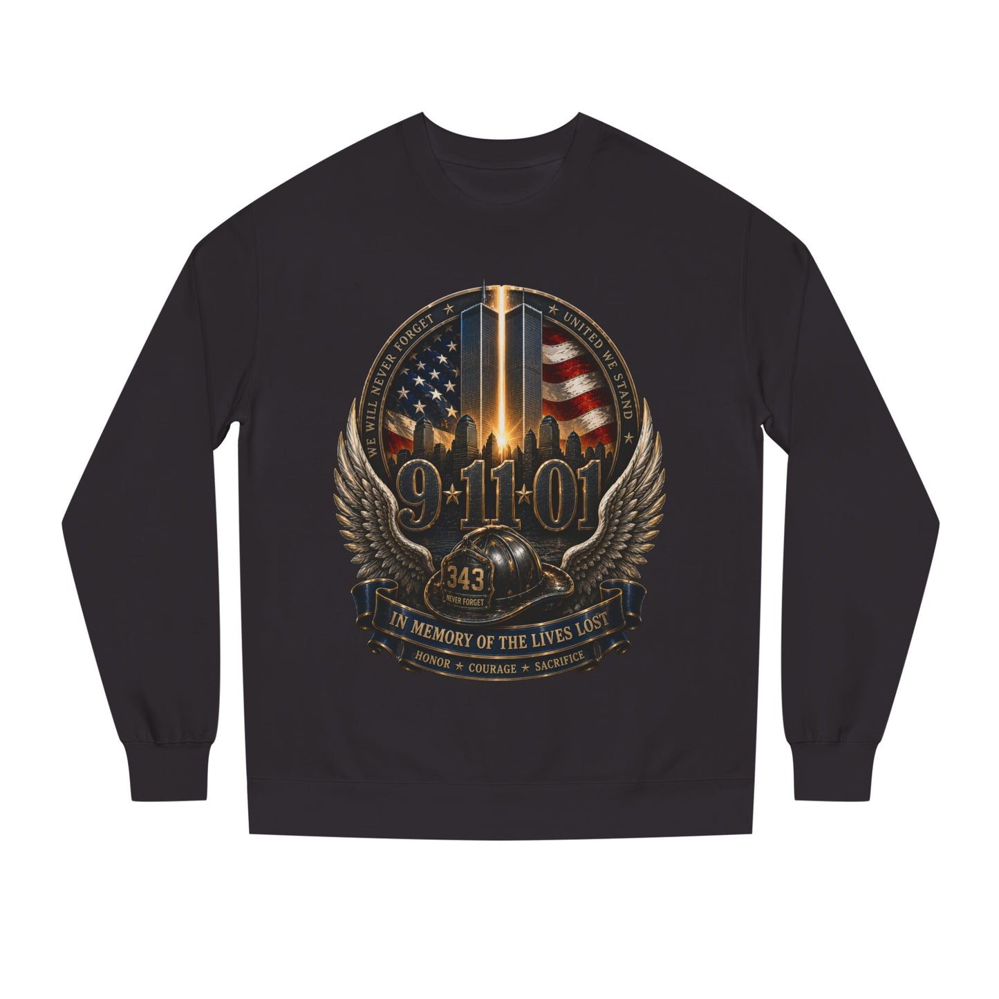 9/11 Memorial Crewneck Sweatshirt — Tribute to Fallen Heroes