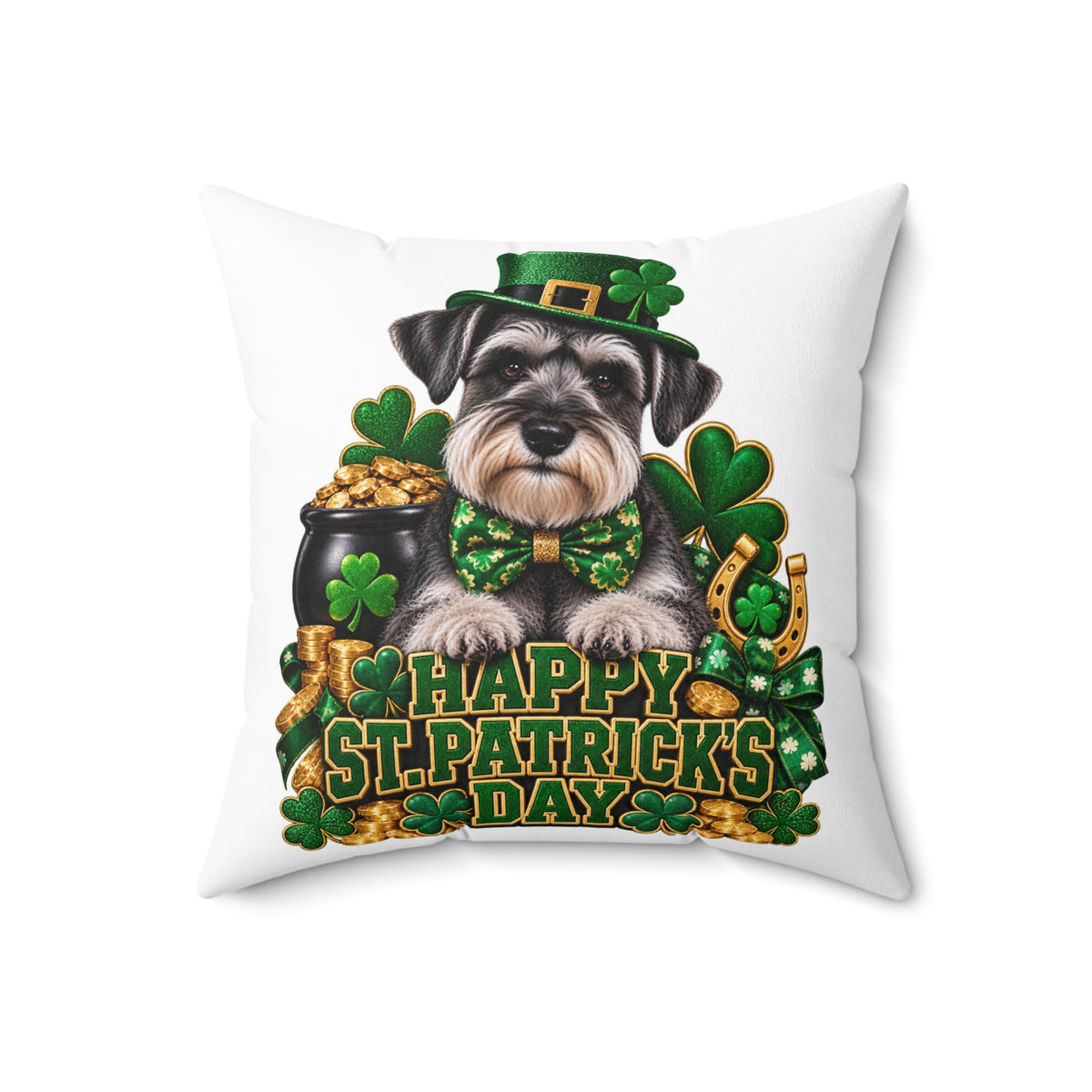 St. Patrick's Schnauzer Pillow — Happy St. Patrick’s Day Decorative Throw Pillow