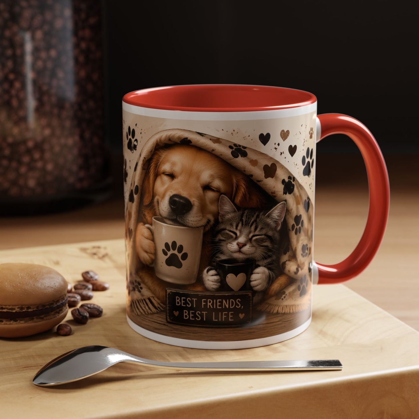 Dog and Cat Coffee Mug – "Best Friends, Best Life" Accent Tea Cup (11/15oz)