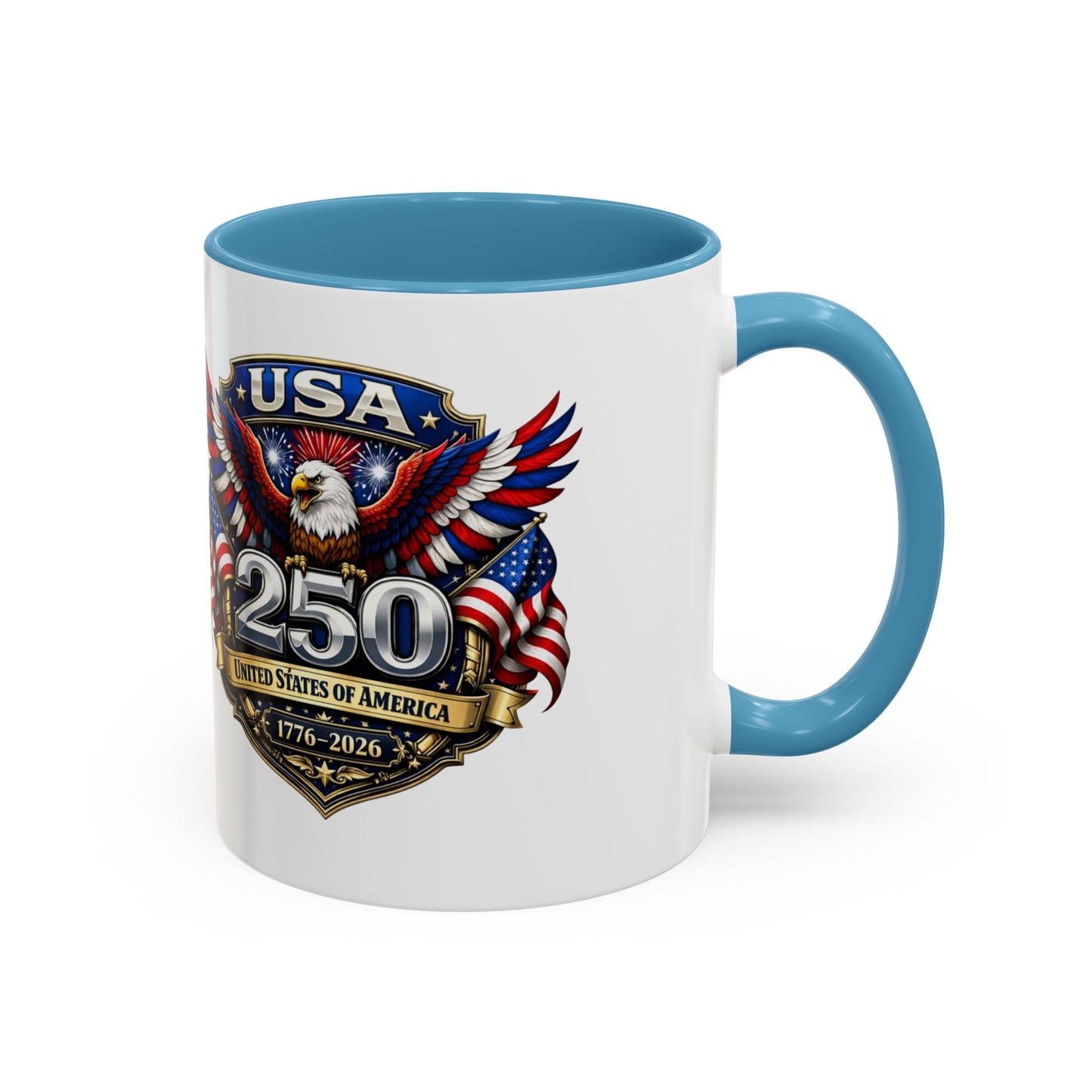 USA 250th Anniversary Accent Coffee Mug – Patriotic Eagle & Flag 1776–2026