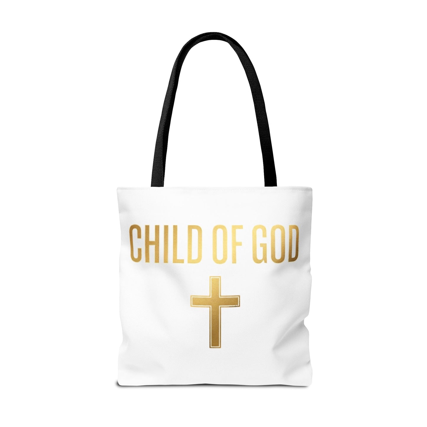 Child of God Tote Bag — Gold Cross Religious Canvas Tote