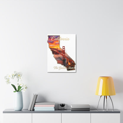 California Golden State Canvas Wall Art — Golden Gate Bridge Sunset