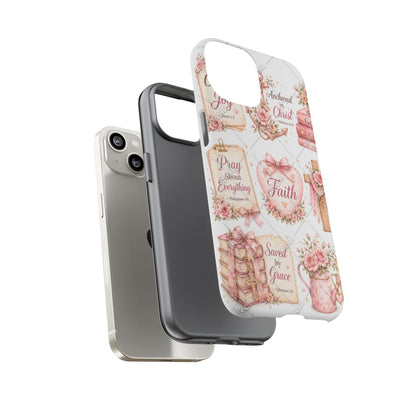 Faith Floral Phone Case – Christian Inspirational Scripture iPhone Cover (Choose Joy, Pray, Faith)