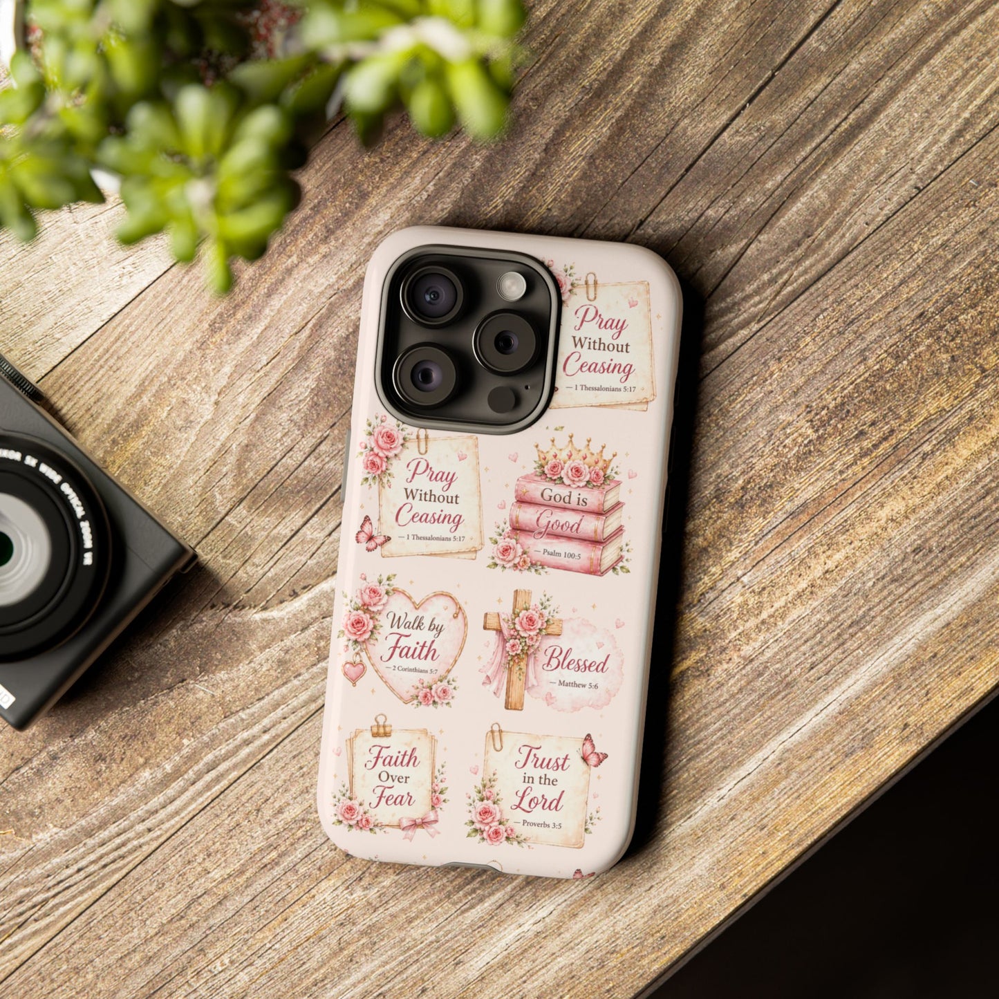 Christian Floral Phone Case — "Pray Without Ceasing" Faith Cross Design