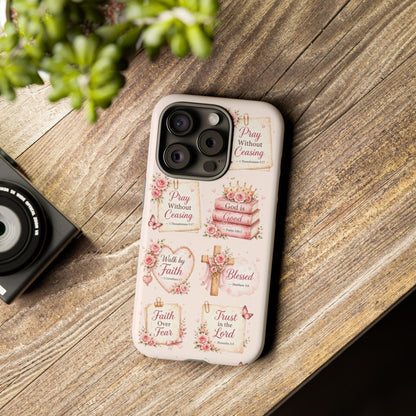 Christian Floral Phone Case — "Pray Without Ceasing" Faith Cross Design